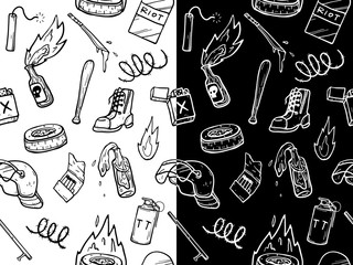 riot stuffs black and white doodle pattern