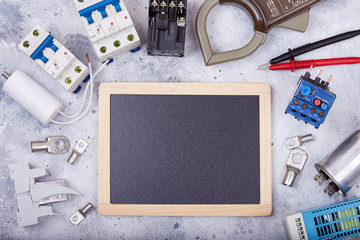 Electrical components and equipment and blank space for text