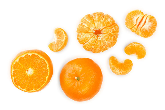 Tangerine Or Mandarin Isolated On White Background. Top View. Flat Lay