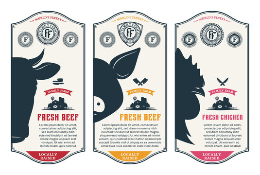 Vector butcher's shop design labels