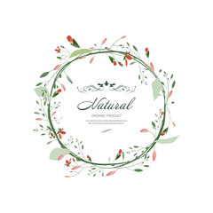 Floral and leaf round frame. Hand drawn decoration flower wedding.