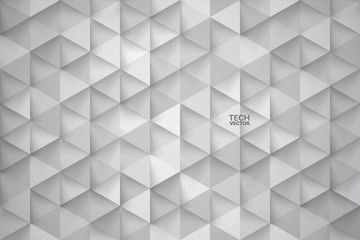 3D Science Technology Triangular Light Gray Vector Abstract Background. Three Dimensional Tech Triangle Structure Wallpaper