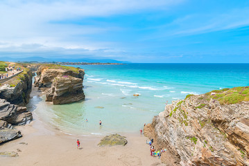 Famous beach of the Cathedrals (Playa de las Catedrales) in Ribadeo, Galicia, Spain © Fominayaphoto