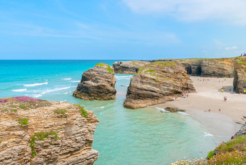 Famous beach of the Cathedrals (Playa de las Catedrales) in Ribadeo, Galicia, Spain