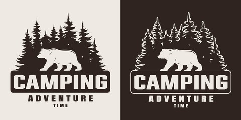 Vintage monochrome summer camping print