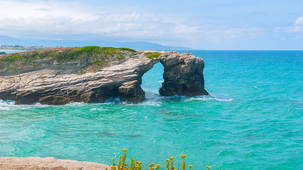 Famous beach of the Cathedrals (Playa de las Catedrales) in Ribadeo, Galicia, Spain