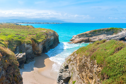 Famous beach of the Cathedrals (Playa de las Catedrales) in Ribadeo, Galicia, Spain