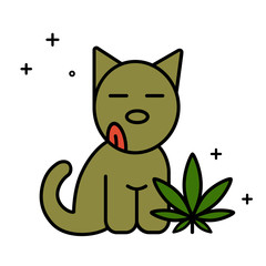 Dog and marijuana leaf. Medical cannabis for pets concept. Isolated vector illustration on white background.