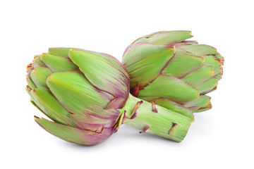 Fresh Artichokes isolated on white background closeup