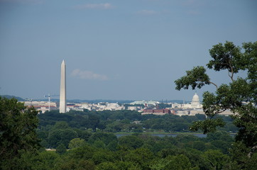 Washington Mounument and Capitol seen from Arlington Cemetery, view, cityscape Washington DC 