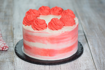 Beautiful and delicious pink cake. Holiday cake