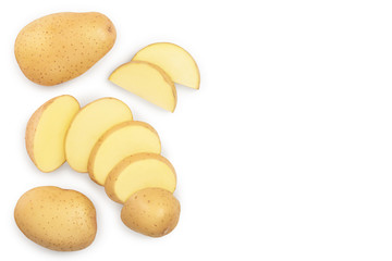 Young potato isolated on white background. Harvest new. Top view. Flat lay, Set or collection