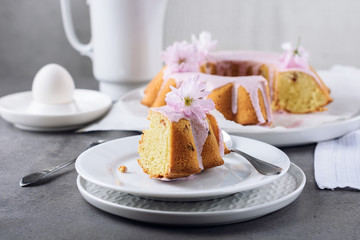 Vanilla cake with raisins.