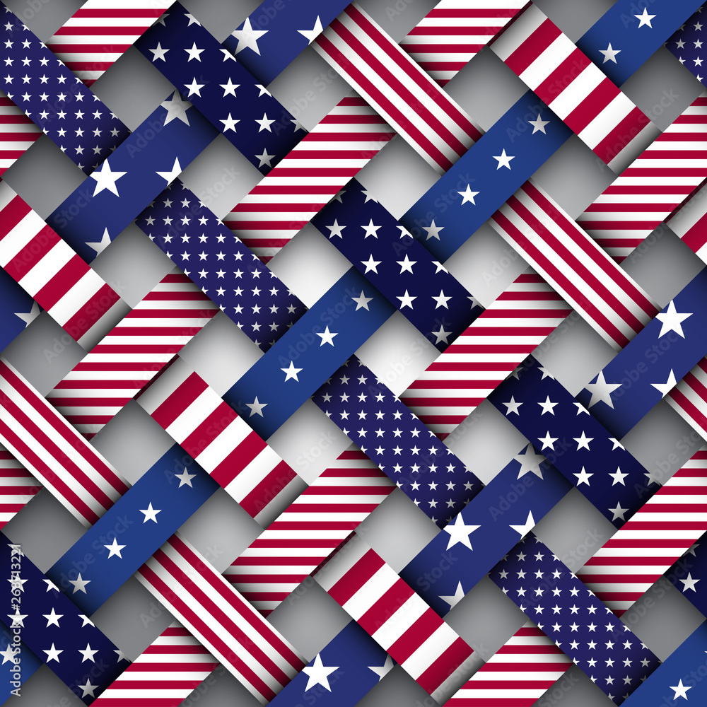Poster Seamless vector image. Patchwork plaid pattern. Imitatin of interweaving ribbons.