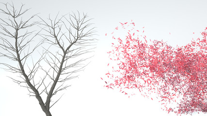 Growing Tree in a shape of Heart. Alpha Channel. 3D rendering.