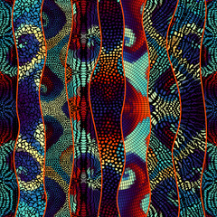 Seamless background pattern. Mosaic art pattern of wavy shapes. Vector image.