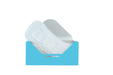 Womens daily sanitary pads in the box. White isolate © Iuliia Alekseeva