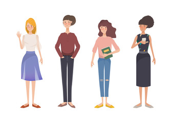 Obraz premium Set of cute woman character set in asian style. Hand drawn character in different lifestyl.e.