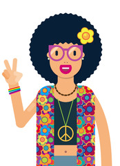 illustration of a smiling hippie with the peace symbol