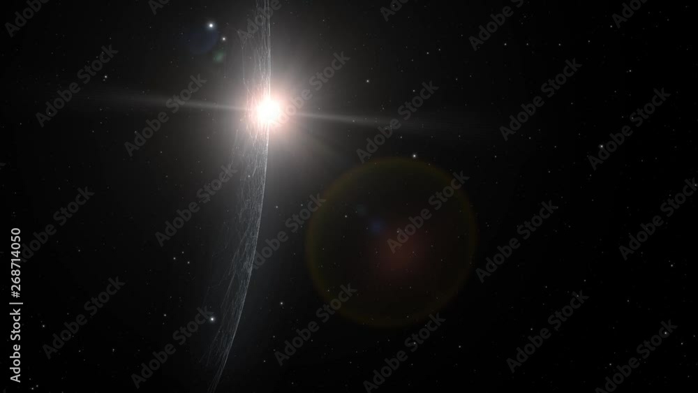 Sticker abstract universe with 3d conceptual sphere planet and sun motion background.