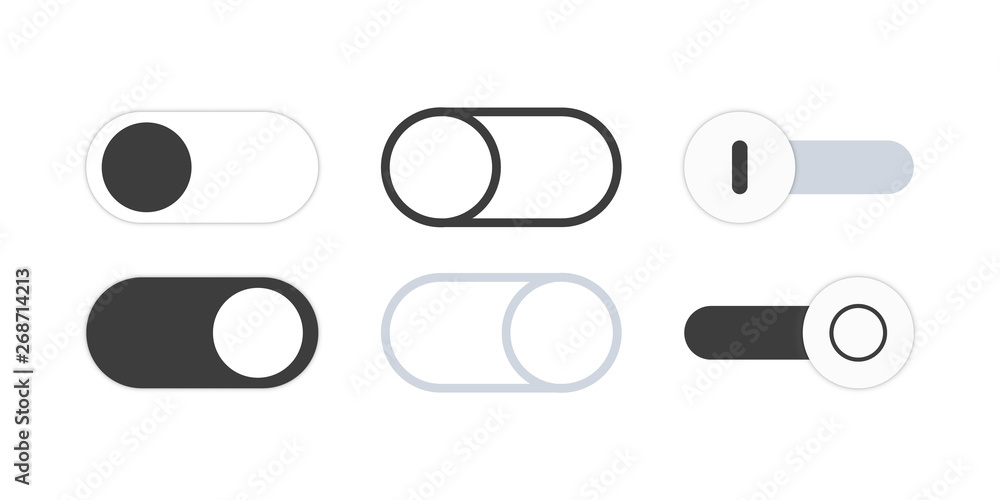 Poster switch button set. flat icon on and off toggle. set of toggle switch icons