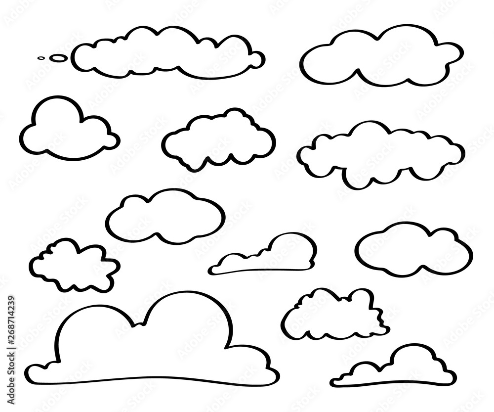 Poster cloud icon. clouds line art icon. set of different sky in line or outline