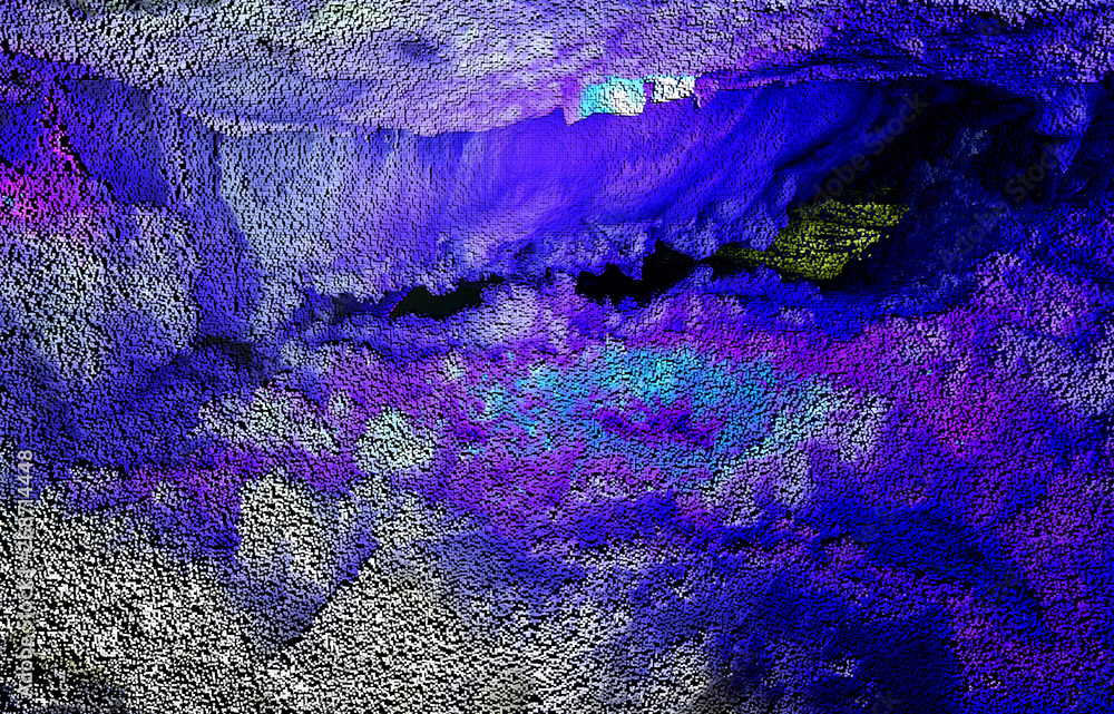 Poster liquid metal abstract background in cubic pixels technique, 3d render