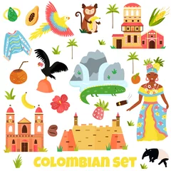 Fototapeten Set of colorful symbols, landmarks of Colombia © danceyourlife
