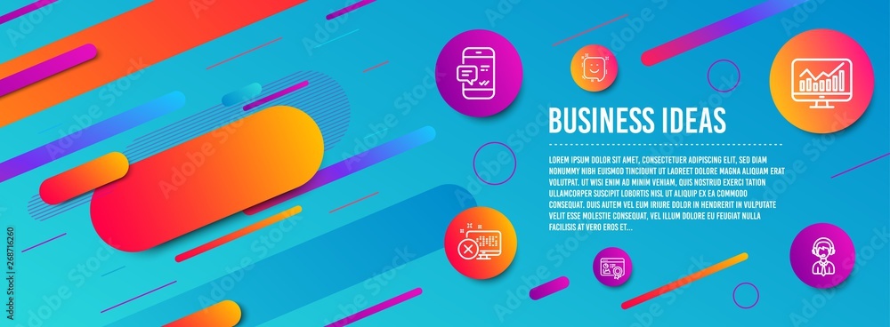 Poster header banner. smartphone notification, reject access and statistics icons simple set. seo certifica
