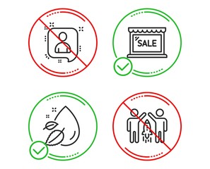 Do or Stop. Developers chat, Sale and Water drop icons simple set. Partnership sign. Manager talk, Shopping store, Serum oil. Business startup. Business set. Line developers chat do icon. Vector