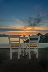 Sunset at Santorini island, Magic Romantic Setup