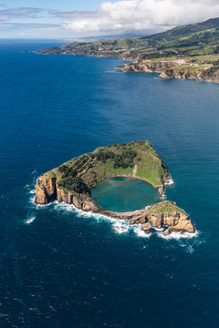Aerial image of the idyllic islet of Vila Franca do Campo (Ilh&eacute;u de Vila Franca).