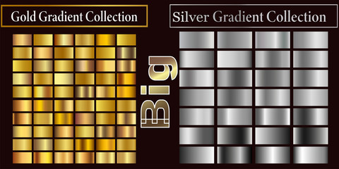 Gold, silver gradient, pattern,t emplate. Set of colors for design, collection of high quality gradients. Gold silver gradient background vector icon texture metallic illustration for frame