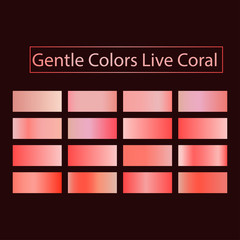Set collection of trendy colorful vibrant gradients, templates, pink gold. Vibrant and living smooth gradient soft colors coral palette for devices