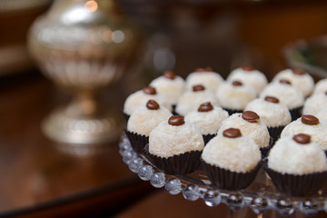 sweets on plate, party candy, condensed milk candy balls, candy balls