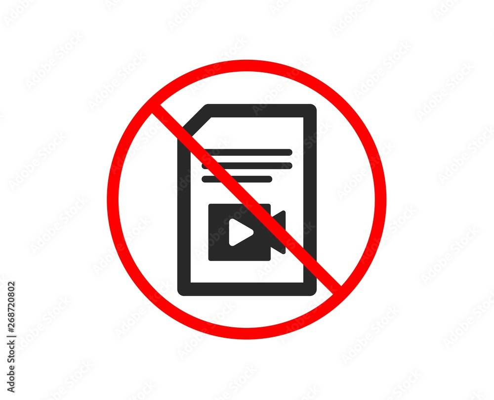 Poster no or stop. document with video content icon. vlog file with camera sign. paper page concept symbol.