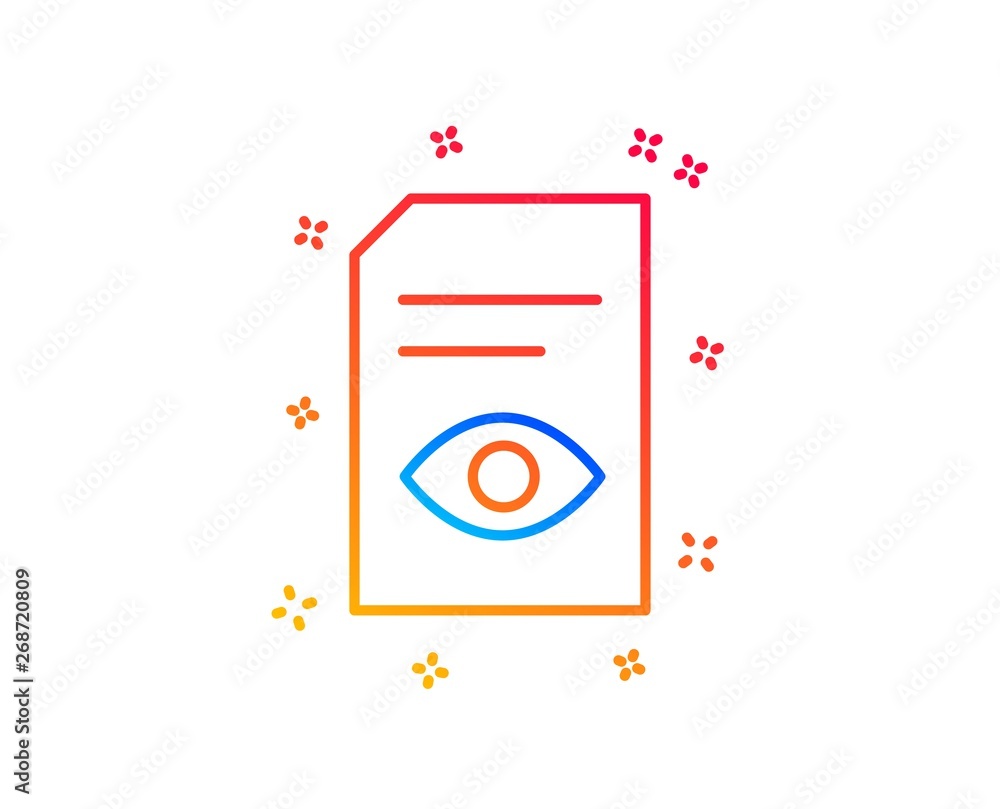 Poster view document line icon. open information file sign. paper page with eye concept symbol. gradient de