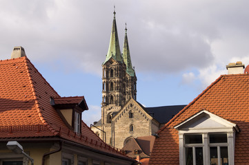 Fototapeta na wymiar Bell towers of the Cathedral of Bamberg