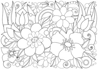 Monochrome Floral Illustration in Doodle Style