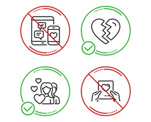 Do or Stop. Social media, Couple and Break up icons simple set. Love mail sign. Mobile devices, Valentines day, Divorce. Valentine letter. Love set. Line social media do icon. Prohibited ban stop