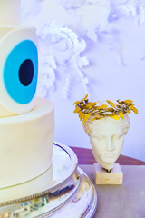cake with greek eye and greek sculpture, greek sculpture, face, fondant cake