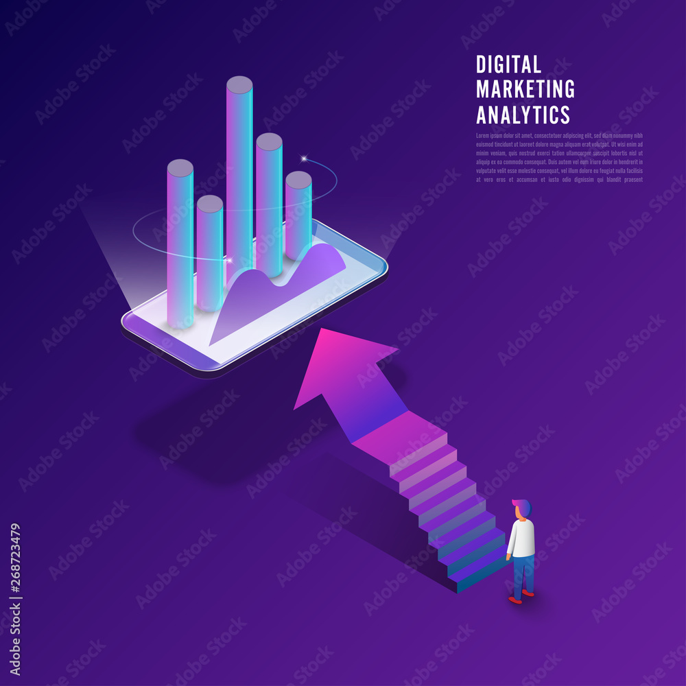Aufkleber flat design concept digital marketing analysis data information of customer with businessman and wom