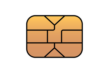 Gold EMV chip icon for bank plastic credit or debit charge card. Vector illustration