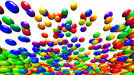 Multicolored drops and balloons on the white background