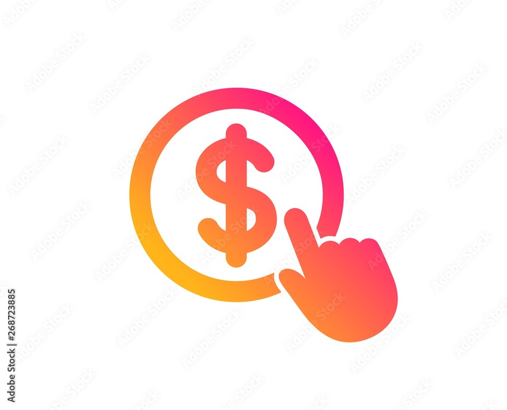Poster hand click icon. currency exchange sign. cursor pointer symbol. to pay or get money. classic flat st