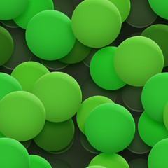 Abstract seamless pattern of holes and circles with shadows in green colors on black background