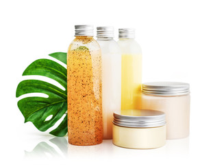 Cosmetic bottles and jars with metal cover