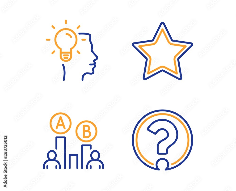 Aufkleber star, ab testing and idea icons simple set. question mark sign. best rank, test chart, professional 