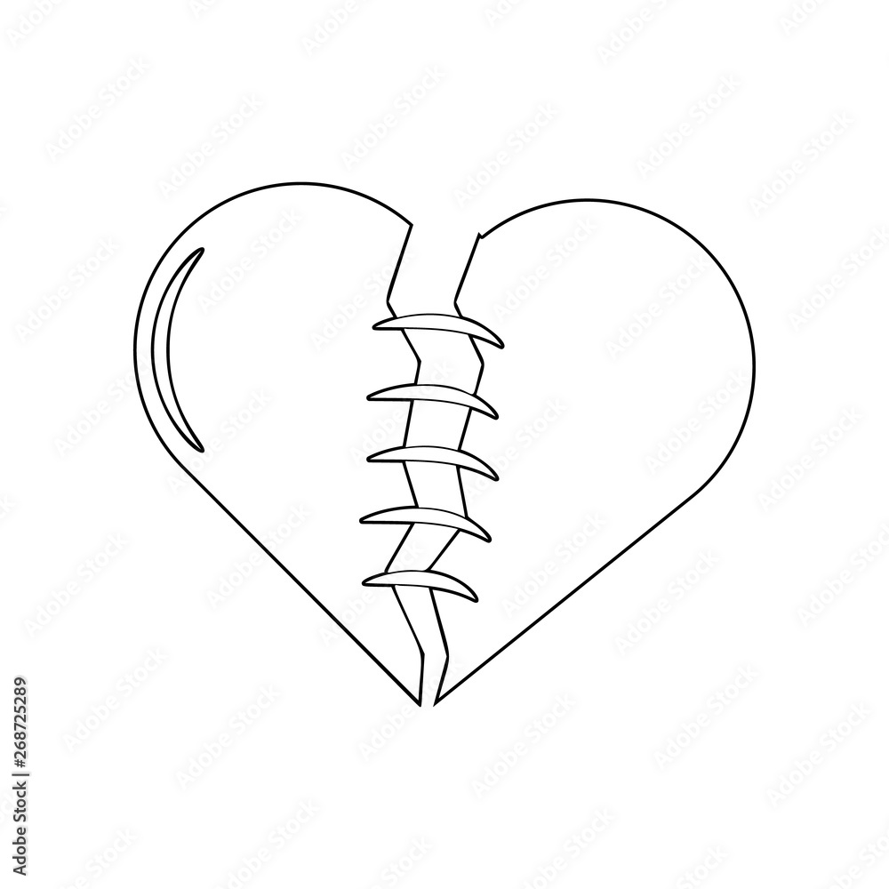Poster sewn heart icon. element of love for mobile concept and web apps icon. outline, thin line icon for w