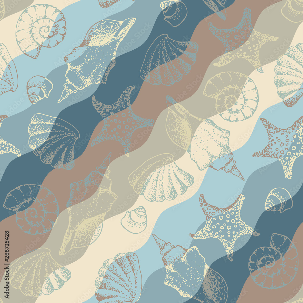 Poster seamless pattern. blue pattern and hand draw in marine style. vector illustration.